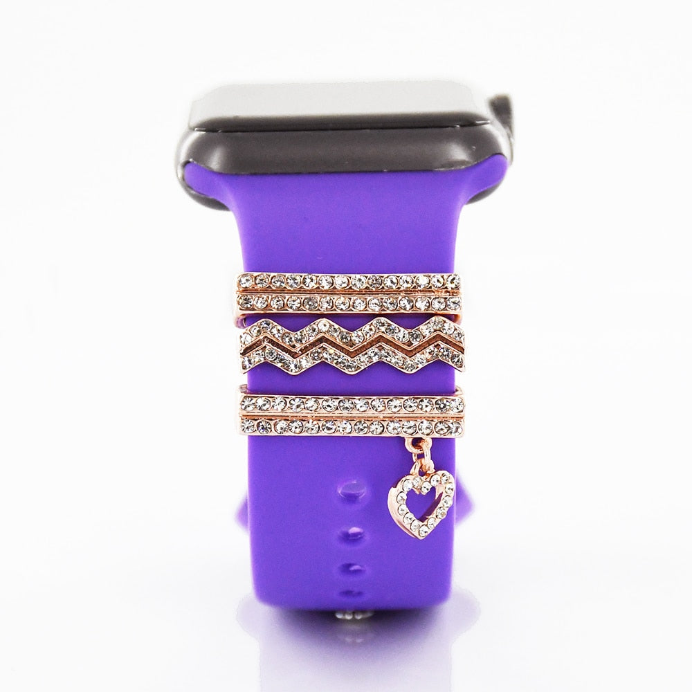Decorative Ring for Apple Watch Band Charms for Samsung Galaxy Smart Watch Sport Silicone Strap Accessories with Bling Diamond