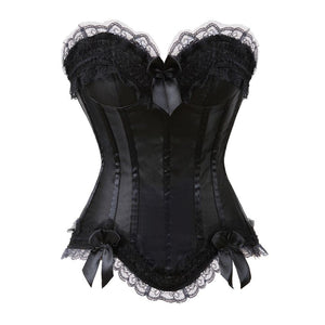 Women Vintage Satin Lace Overbust Corset With Cup Sexy Striped Bow Waist Cincher Slim Body Shaper Corsets Bustiers Lingerie Top
