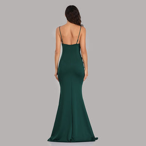Elegant Mermaid Sexy High Slit Evening Dress Reflective Long V neck Beadings Formal Classy Sleeveless Prom
