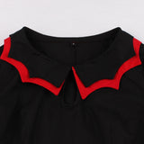 Black 50S Vintage Festival Gift Embroidery Elegant Christmas Women Keyhole Cap Sleeve A Line Cotton Dress