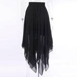 Solid High Waisted Asymmetrical Chiffon Long Punk Skirt Streetwear Goth Black Skirts