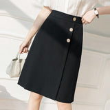 Ladies Elegant A-line Skirts Korean Style Solid Color High Waist Women Knee-length Pencil Skirts