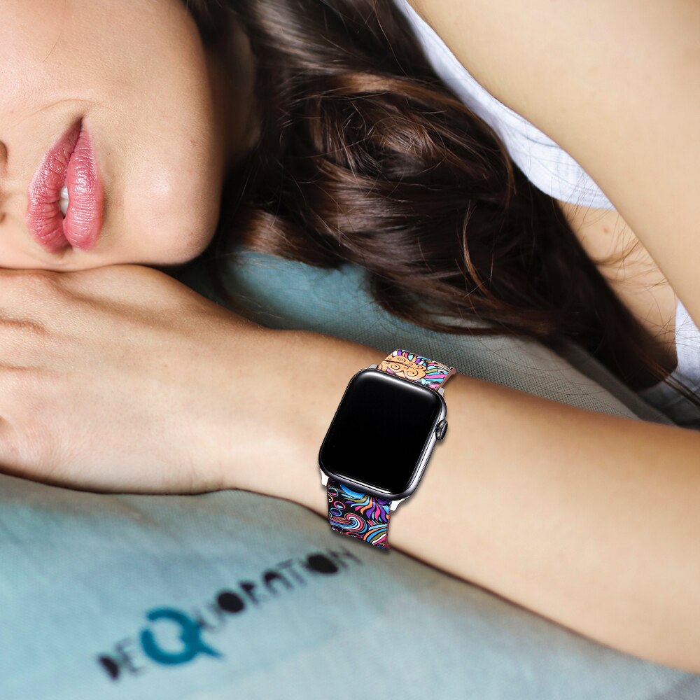 Band for apple watch 5 4/3/2/1 38MM 40MM Floral Paragraph Leather Replacement Strap for Apple iWatch Series 5 4/3/2/1 42 44MM