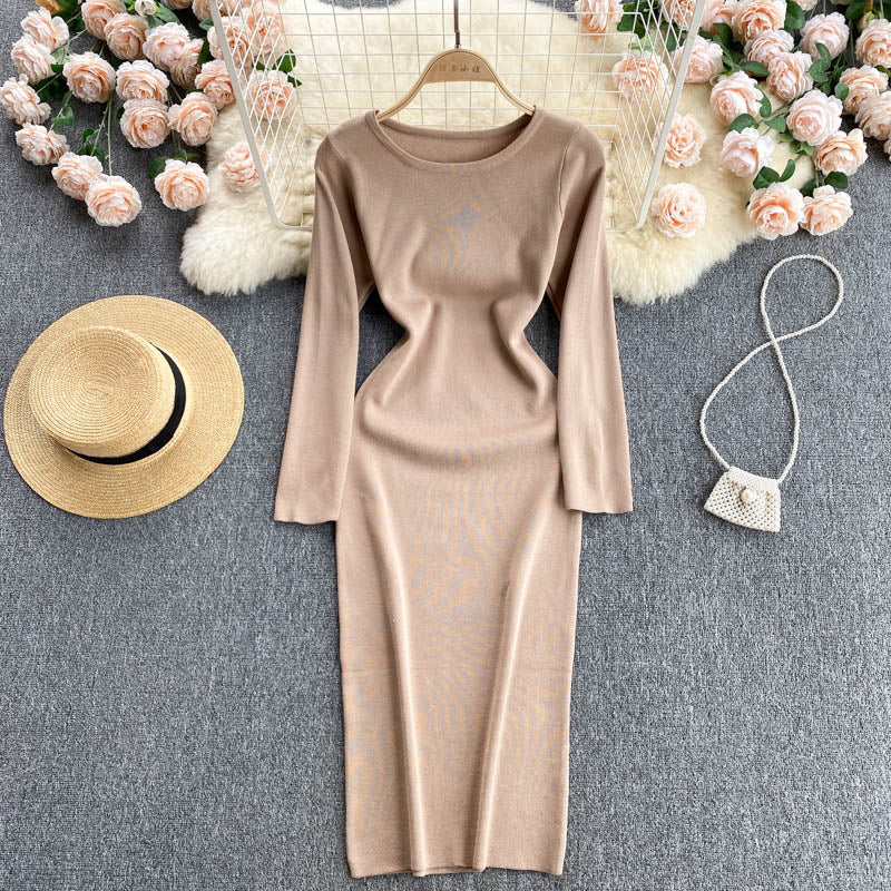 Autumn Winter Sweater Dress Elegant Knitted Bodycon Dress Women Round –  jetechband