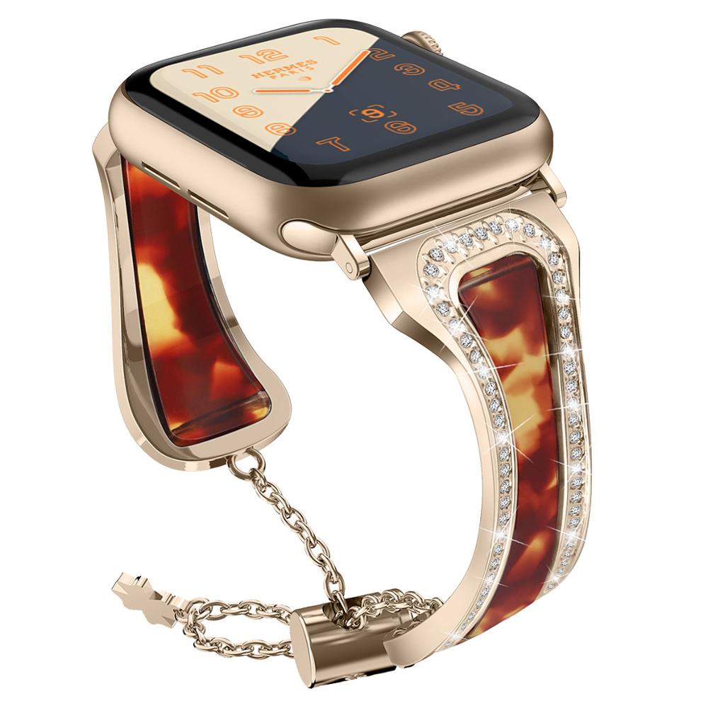 Stainless Steel Band For Apple Watch Diamond Resin Bracelet Strap