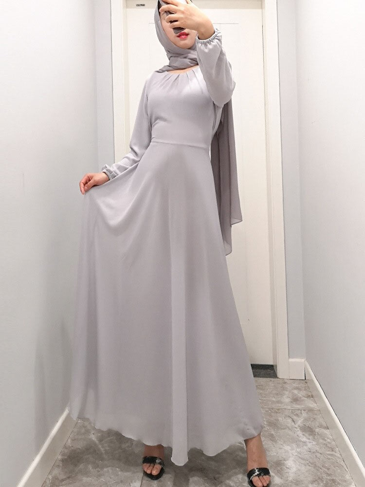 Belt Bow Chiffon Muslim Dress Abaya Dress Plus Size Arab Casual Dress Prom Gowns Robe De Soriee Full-Sleeve O-neck Dress