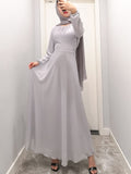 Belt Bow Chiffon Muslim Dress Abaya Dress Plus Size Arab Casual Dress Prom Gowns Robe De Soriee Full-Sleeve O-neck Dress
