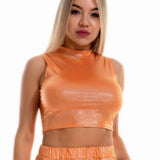 Shiny Holographic Metallic Tank Tops Vest Sexy Slim Turtleneck Sleeveless Crop Top Women Cropped Tops For Rave Club Dance