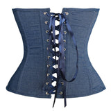 Women Sexy Blue Denim Buckle Overbust Corset Gothic Strapless Retro Corsets Waist Cincher Bustier Sexy Lingerie Top Plus Size
