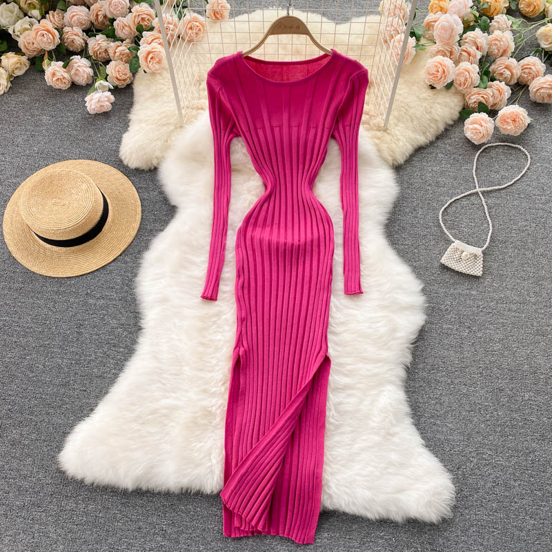 Autumn Winter Midi Dress Women O-Neck Long Sleeve Ribbed Knitted Dress jetechband Autumn Winter Midi Dress Women O-Neck Long Sleeve Ribbed Knitted Dress jetechband