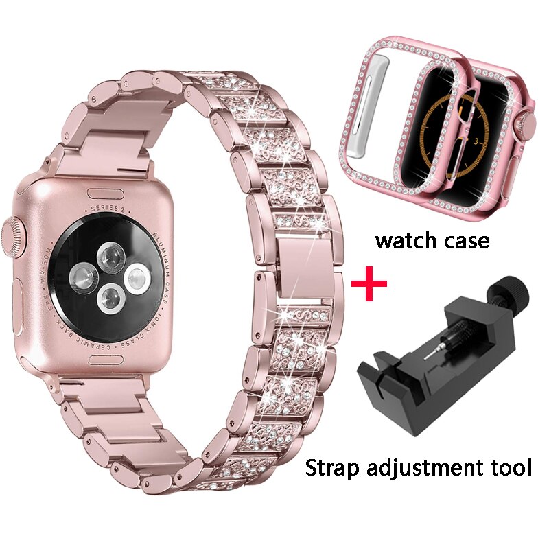 Diamond Band + case For Apple Watch 40mm 44mm 38mm 42mm iWatch series 5 4 3 2 1 bracelet apple watch stainless steel strap women