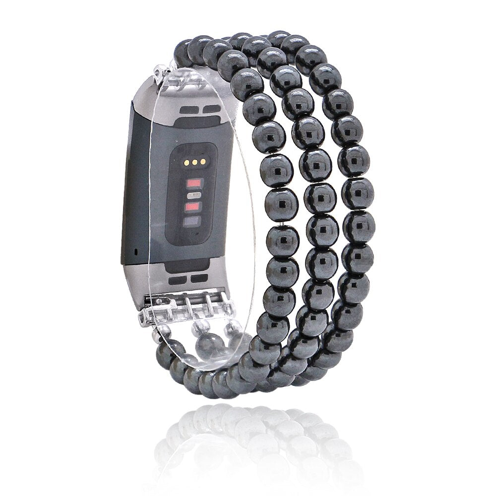 Women Natural Stone Elastic Watchband For Fitbit Charge 3/4 Handmade Beads Smart Watch Strap For Unisex Watch Bracelet Wristband