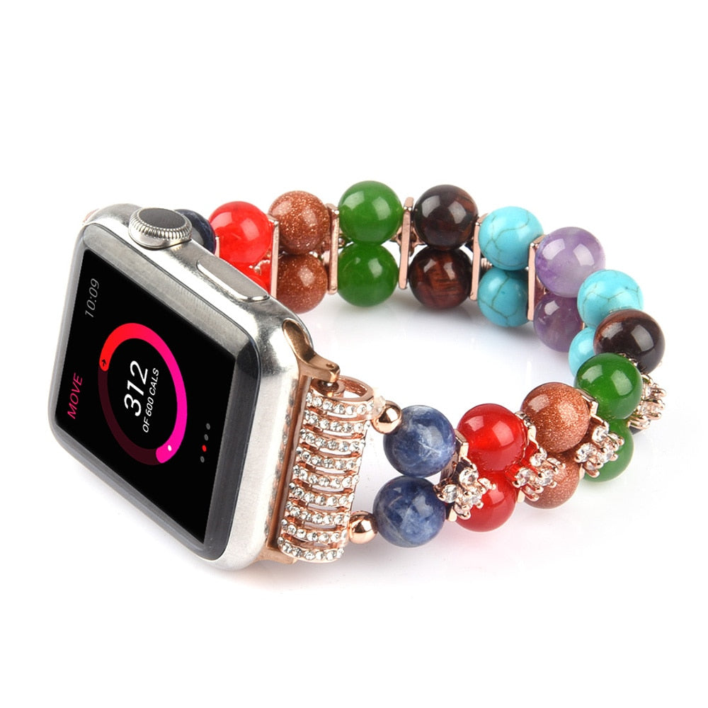 Elegant Watchband Compatible for Apple Watch Band 38mm 40mm 42mm 44mm Pearls Beaded Stretch Bracelet Watch Strap Bands for Women