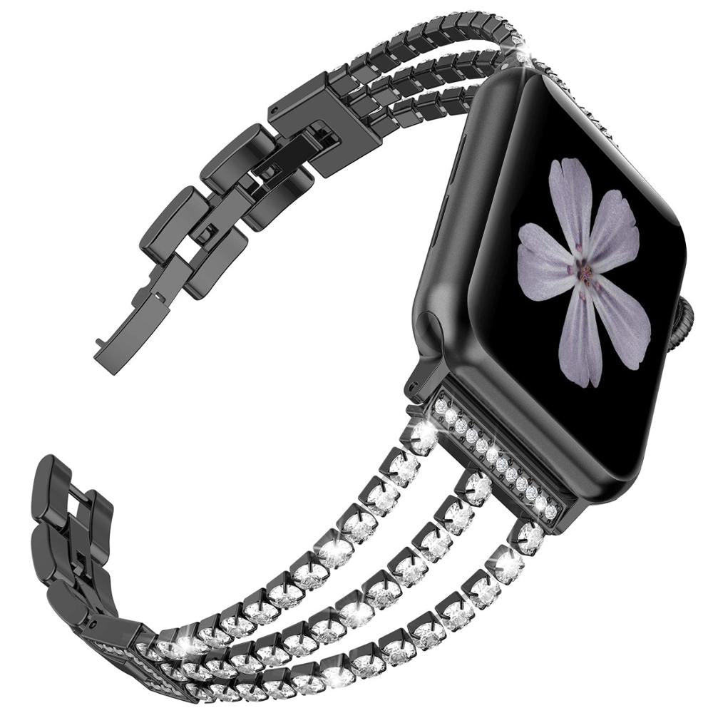 New Women Diamond Watch Band for Apple Watch 38mm 42mm 40mm 44mm iWatch Series 5 4 3 Stainless Steel strap Sport Bracelet