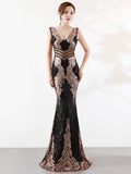 Women See-through Beads Long Party Dreess New Sequins Evening Dress
