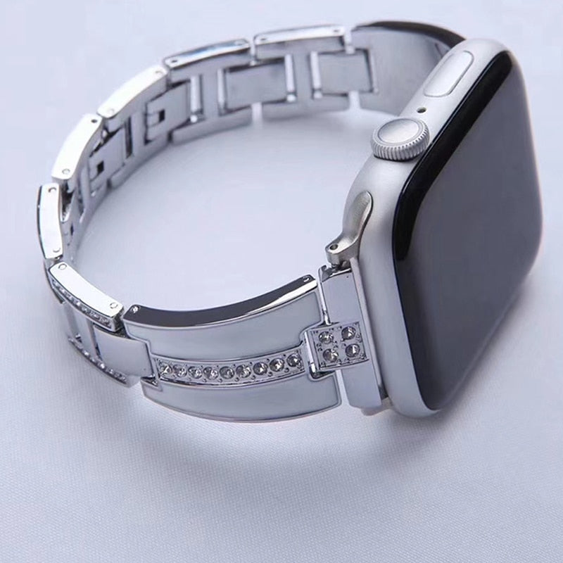 Diamond Stainless Steel Strap For Apple Watch Band 6 44/40/38/42mm iWatch Series Bands 6 SE 5 4 3 jewelry Women's Belt Bracelet