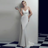 Women's Backless Strap Cross Slit Long Prom Dress Sexy Beads Prom Party Dress
