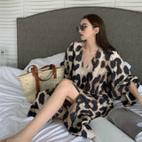 Autumn Women Lantern Sleeve V-neck Dress Sexy Leopard Print Mid-length Elegant Lady Party Dress New Clothes