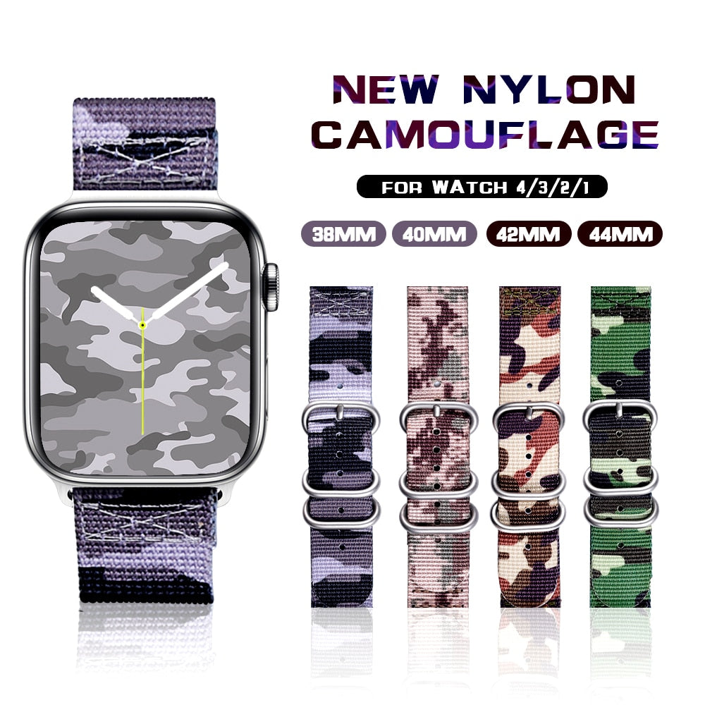 Band for Apple Watch 6/5/4/3/2/1 38MM 40MM 42MM 44MM Nylon Camouflage Strap For Apple Watch Bands Iwatch Series Accessories