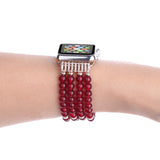 Handmade Beaded Bracelet for Apple Watch Band 38mm 40mm 42mm 44mm Iwatch Series 5/4/3/2/1 Elastic Stretch Pearl Straps Bling Red