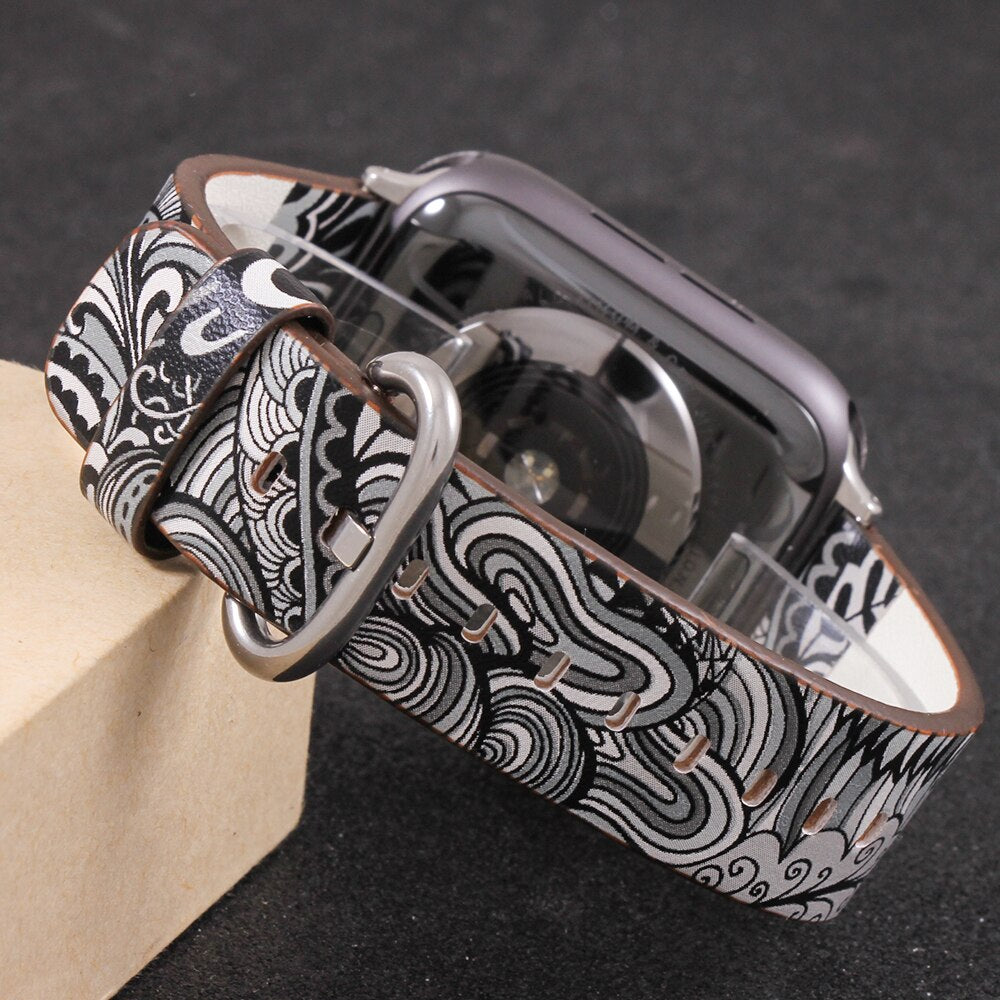 Band for apple watch 5 4/3/2/1 38MM 40MM Floral Paragraph Leather Replacement Strap for Apple iWatch Series 5 4/3/2/1 42 44MM