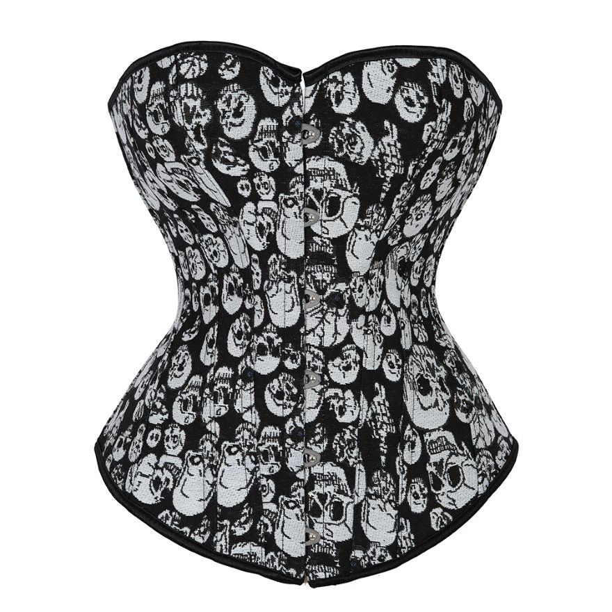 Women Gothic Skull Print Overbust And Underbust Corset Waist Trainer Body Shaper Slim Corset Sexy Bustier Lingerie Top Plus Size