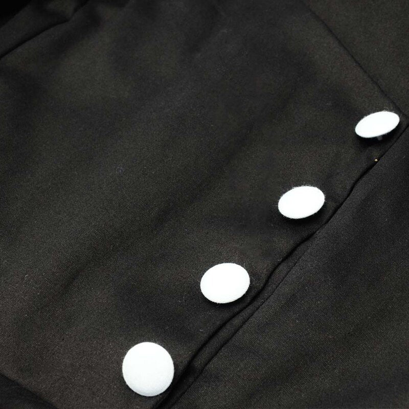 Black Elegant Button Front Women Vintage A Line High Waist Belted Knee Length Swing Dress