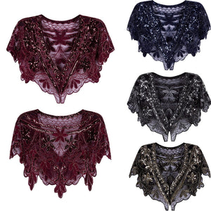 New 1920s Flapper Shawl Sequin Beaded Short Cape Beaded Decoration Gatsby Party Mesh Short Cover Up Dress Vintage Accessory