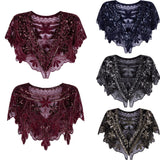 New 1920s Flapper Shawl Sequin Beaded Short Cape Beaded Decoration Gatsby Party Mesh Short Cover Up Dress Vintage Accessory