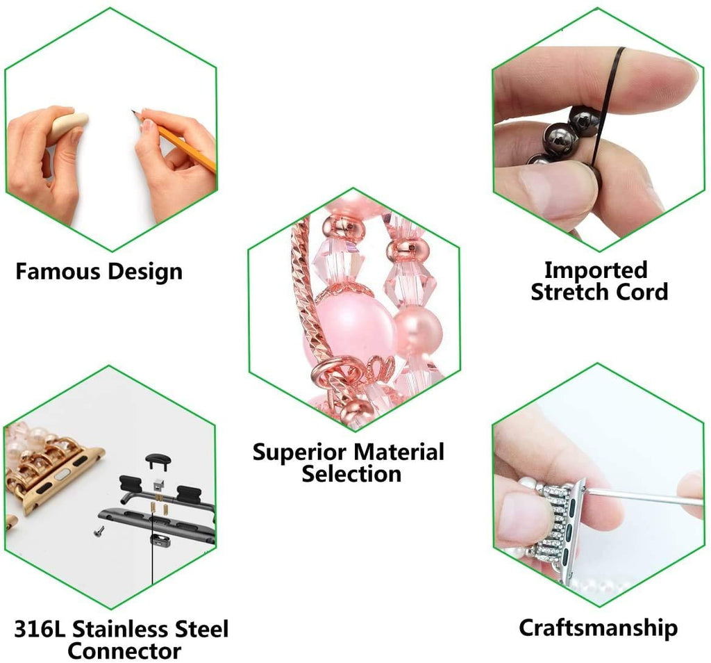 Women Bracelet Strap for Apple Watch 6 5 4 SE Band 44mm 40mm Handmade Beaded Link Watchband for iwatch Series 3 2 1 42mm 38mm