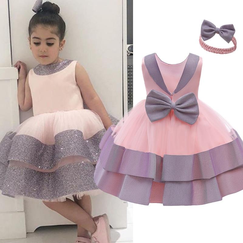 Baby Girls Newborn Birthday Sequin Big Bow Tutu Elegant Wedding Ball Gown Infant Dress
