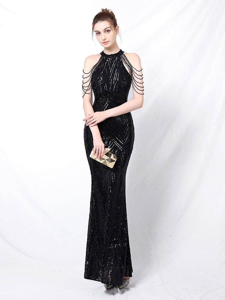 Elegant Halt Neck Diamond Sequin Embroider Formal Dress Mermaid Evenin jetechband Elegant Halt Neck Diamond Sequin Embroider Formal Dress Mermaid Evenin jetechband