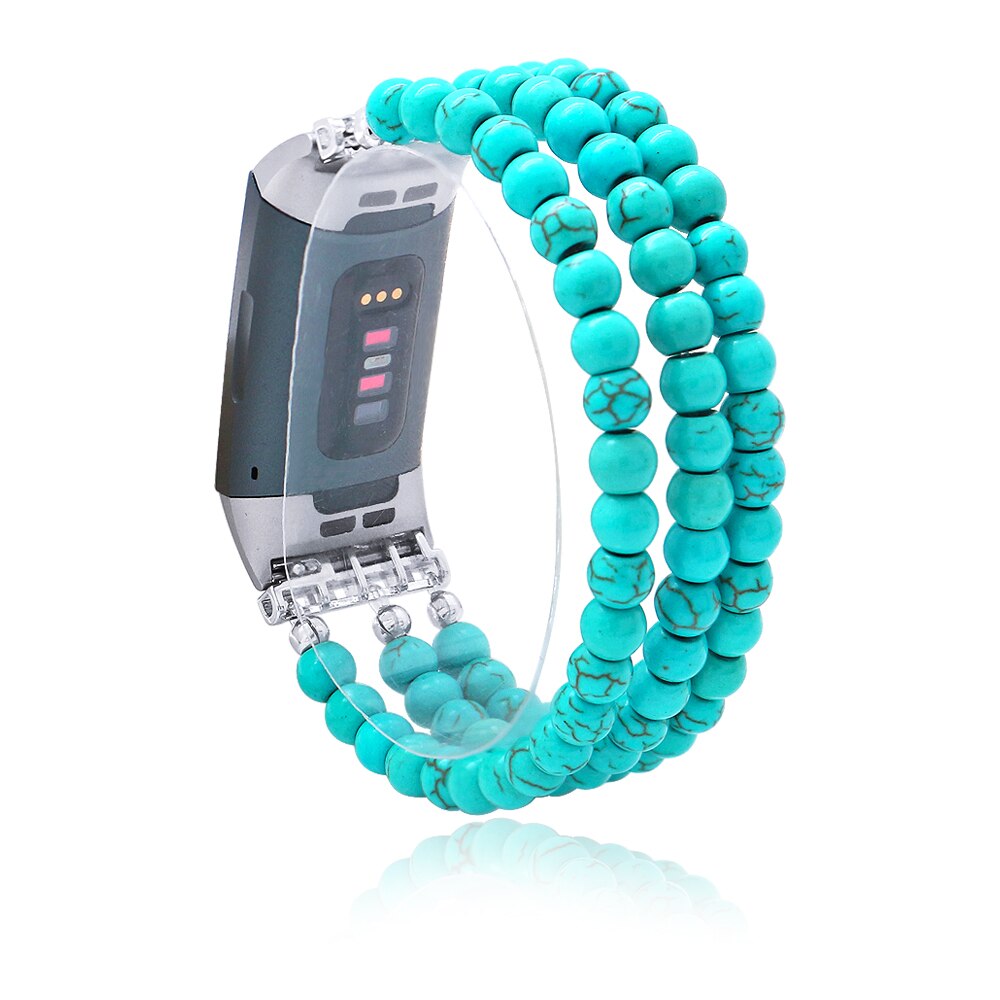 Women Natural Stone Elastic Watchband For Fitbit Charge 3/4 Handmade Beads Smart Watch Strap For Unisex Watch Bracelet Wristband