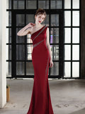 One Shoulder Mermaid Evening Dress Floor Length Robes Women Formal Vestidoes Sleevless Beading Robe De Soriee