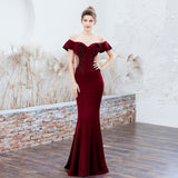 Off Shoulder Elegant Evening Party Dress See-through Appliques Beaded Long Evening Dress