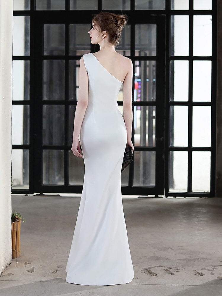 One Shoulder Mermaid Evening Dress Floor Length Robes Women Formal Vestidoes Sleevless Beading Robe De Soriee