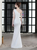 One Shoulder Mermaid Evening Dress Floor Length Robes Women Formal Vestidoes Sleevless Beading Robe De Soriee