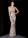 Asymmetrical Bright Long Dress Party Etiquette Celebration Evening Dress Strapless Mermaid Robe De Soriee Sexy Sequins Gown
