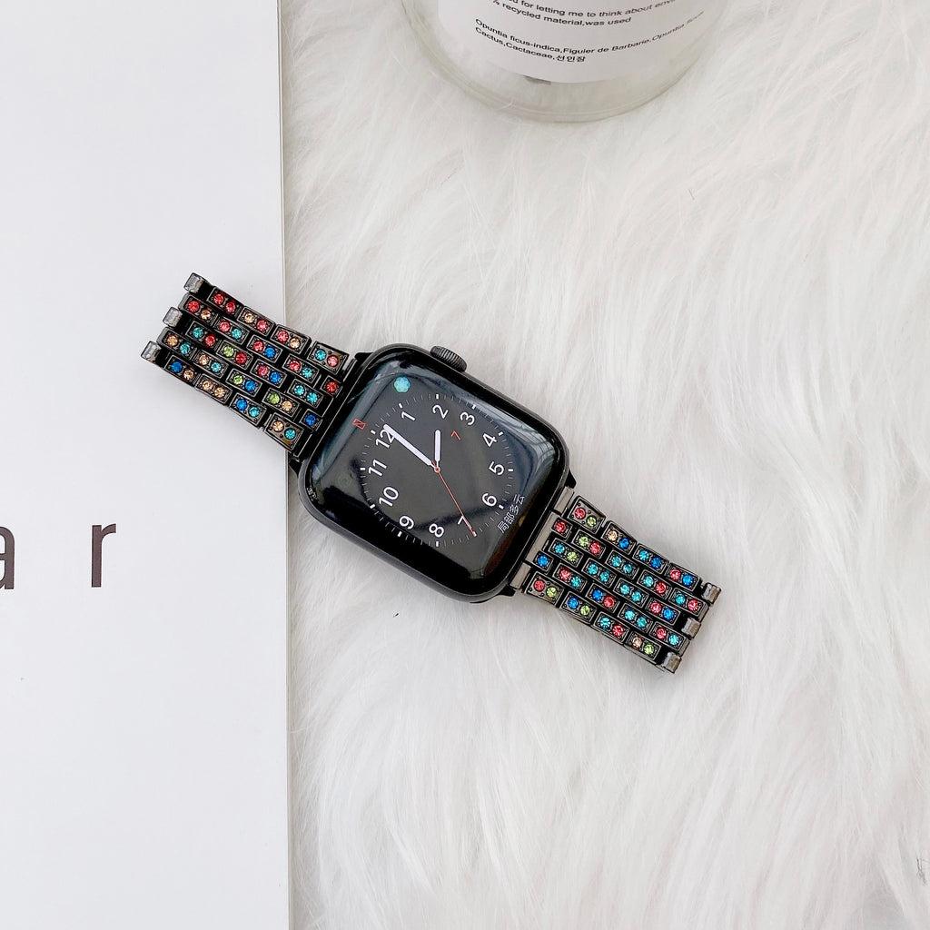 For Apple Watch 6 5 4 3 2 1 SE Women Style Watch Band Colored Five Beads Diamond Strap For iWatch 44mm 40mm 42mm 38mm Bracelet