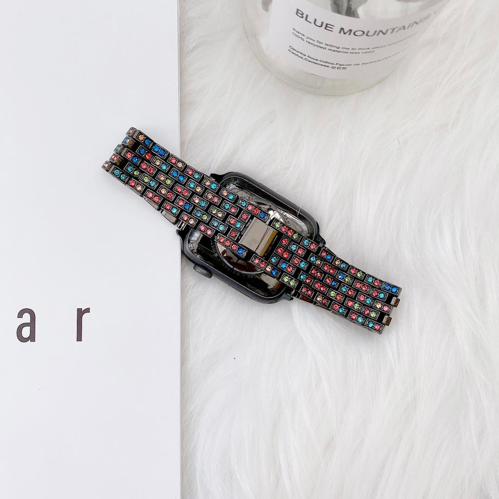 For Apple Watch 6 5 4 3 2 1 SE Women Style Watch Band Colored Five Beads Diamond Strap For iWatch 44mm 40mm 42mm 38mm Bracelet