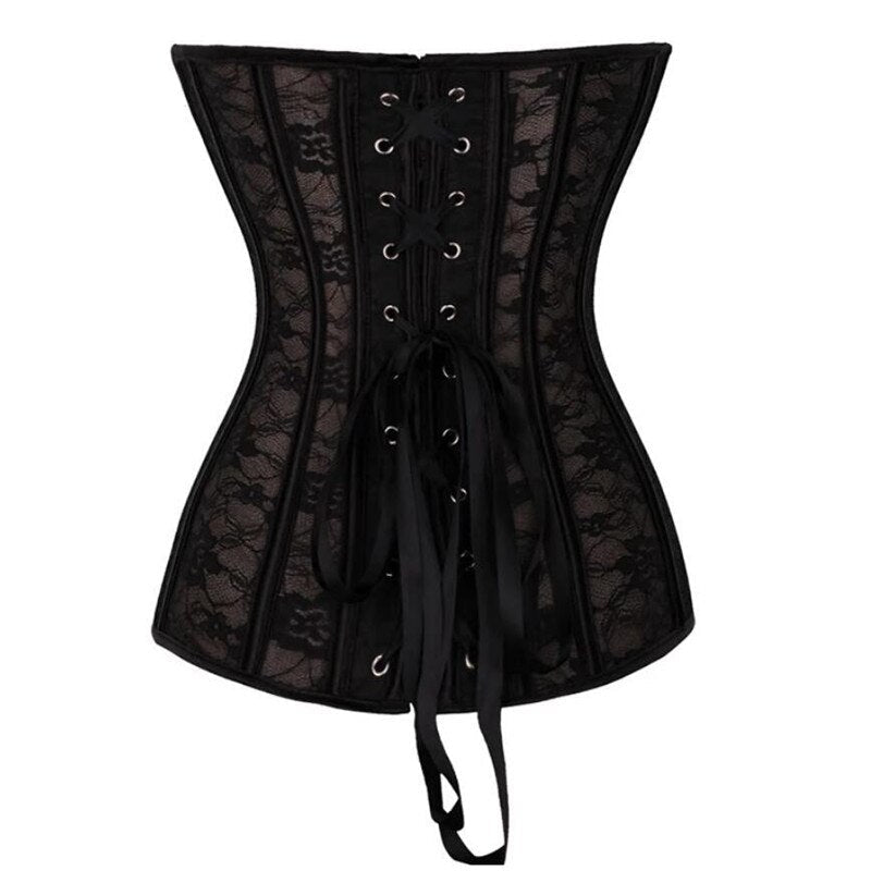Women Corsets Bustiers Slim Sexy Corset Plus Size Transparent Floral Lace Body Shaper Overbust Corselet Black White Lingerie