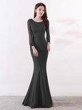 Black Formal Muslim Evening dress Long sleeve Zipper back O-neck Empire Party Gowns Elegant Floor-length Beading Prom dresses
