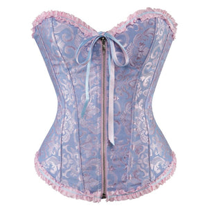 Women Sexy Floral Satin Overbust Corset Gothic Vintage Jacquard Body Shaper Slim Corset Bustier Lingerie Top Plus Size