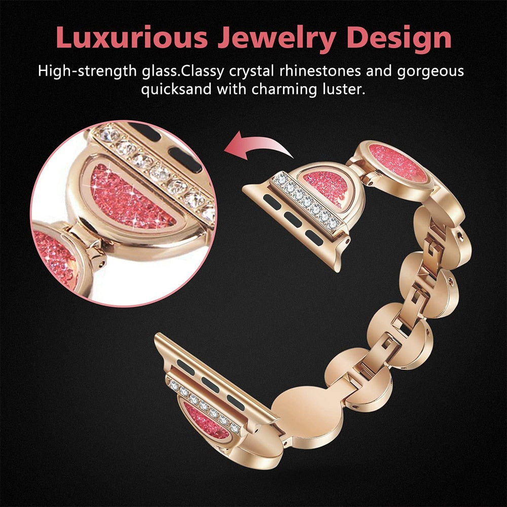 Women's Jewelry Strap For Apple Watch Band 6 5 4 40/44mm Quicksand Diamond Stainless steel Bracelet For iWatch Series 3 38/42mm