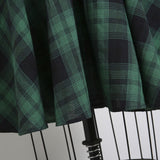 Green Plaid Elegant 1950s Style Vintage Robe V Neck High Waist Dress 3/4 Length Sleeve Women Retro Clothes Midi Dresses