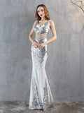 New Sequins Evening Dress Women See-through Beads Long Party Dreess