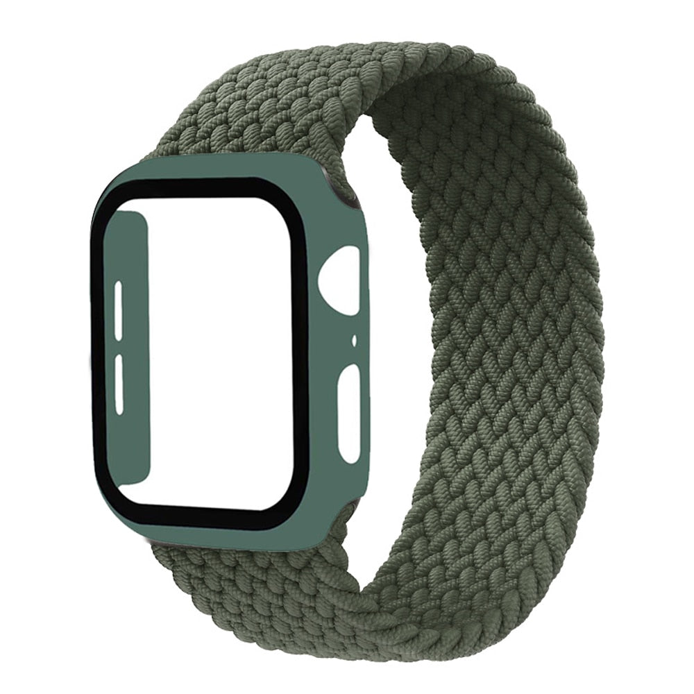 Braided Solo Loop Band For Apple Watch strap 44mm 40mm 42mm 38mm Elastic Nylon bracelet+PC Case iWatch series 6 5 4 3 se strap