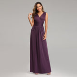 Soft Stretching comfort Diamonds Cotton-Fabric V-neck Sleeveless Open Back Pleated Cocktail Dress Pure Color Formal Party Gowns