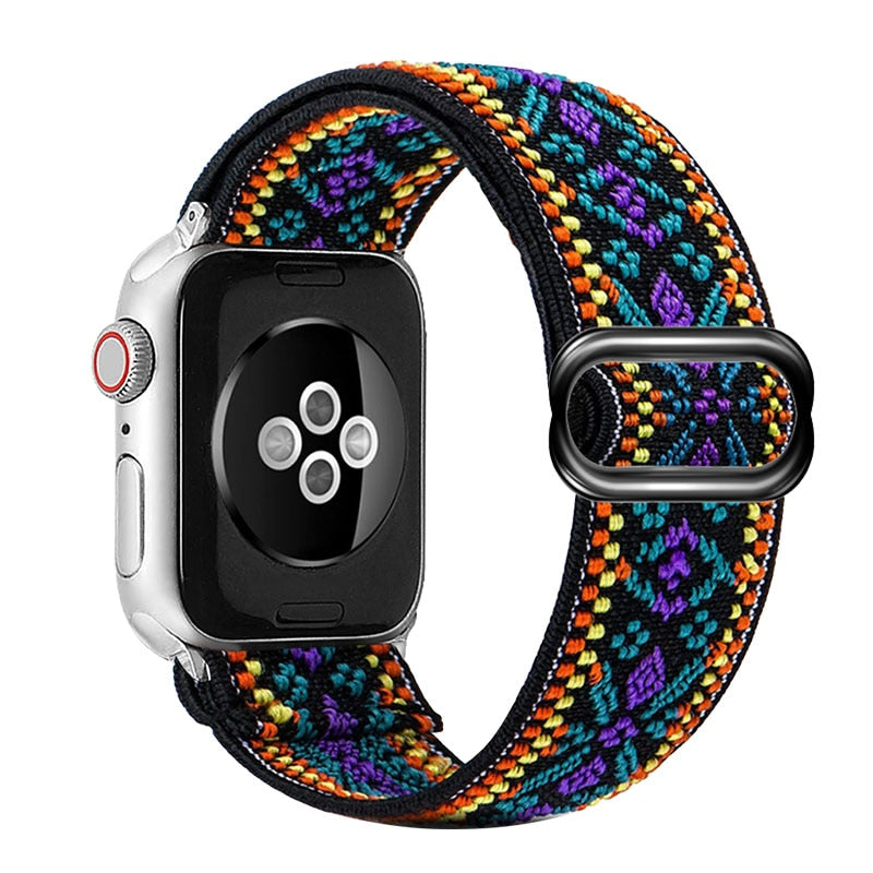 Bohemia Elastic Nylon Loop Band For Apple Watch 6 38mm 40mm 42mm 44mm Watch Adjustable Elastic Strap For Iwatch Series 6 5 4 3