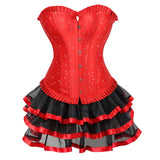 Sexy Rhinestones Brocade Frill Corset Skirt Set Women Fashion Party Corset Bustier Lingerie Top With Mesh Tulle Mini Tutu Skirt